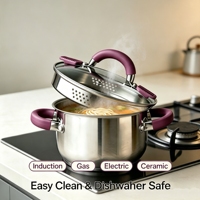 Ensemble de casseroles en acier inoxydable écologique avec couvercle en verre, compatible induction, base épaisse et robuste, passe au lave-vaisselle