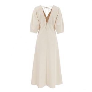 Dropshipping francese Resort Chic Vintage elegante cotone <span class=keywords><strong>lino</strong></span> manica a sbuffo abiti corti da donna camicia larga da donna - Product Image 5