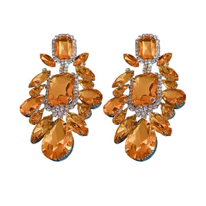 Anting-anting gantung mewah dengan desain bunga hiperbola, geometris, berbahan logam dan berhiaskan rhinestones, aksesori fesyen untuk wanita. - Product Image 1