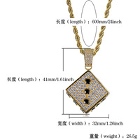 Collier pendentif dés Iced Out pour hommes en cuivre avec pierres en zircone cubique, couleur or et argent, bijoux hip-hop, accessoires de mode