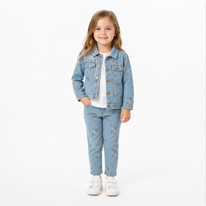Fournisseur de vêtements pour enfants, veste <span class=keywords><strong>en</strong></span> <span class=keywords><strong>jean</strong></span> pour filles, coupe-vent, respirante, à motifs floraux, pour l'automne, vêtements décontractés pour tous les jours, service OEM - Product Image 5