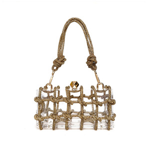 Sac de soirée embelli de cristal de luxe <span class=keywords><strong>pour</strong></span> femmes pochette d'épaule de <span class=keywords><strong>mariage</strong></span> de fête claire avec conception acrylique de corde de strass - Product Image 1
