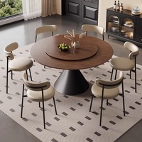 Ensemble de table et chaises de salle à manger rondes en bois massif de luxe moderne, 4, 6 ou 8 places, design de meubles noirs rotatifs pour salon et restaurant
