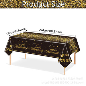 Black Gold Retirement <b>Tablecloth</b> 274x137cm Disposable PE Table Cover Party Decorations for Retirement Celebration - Product Image 2