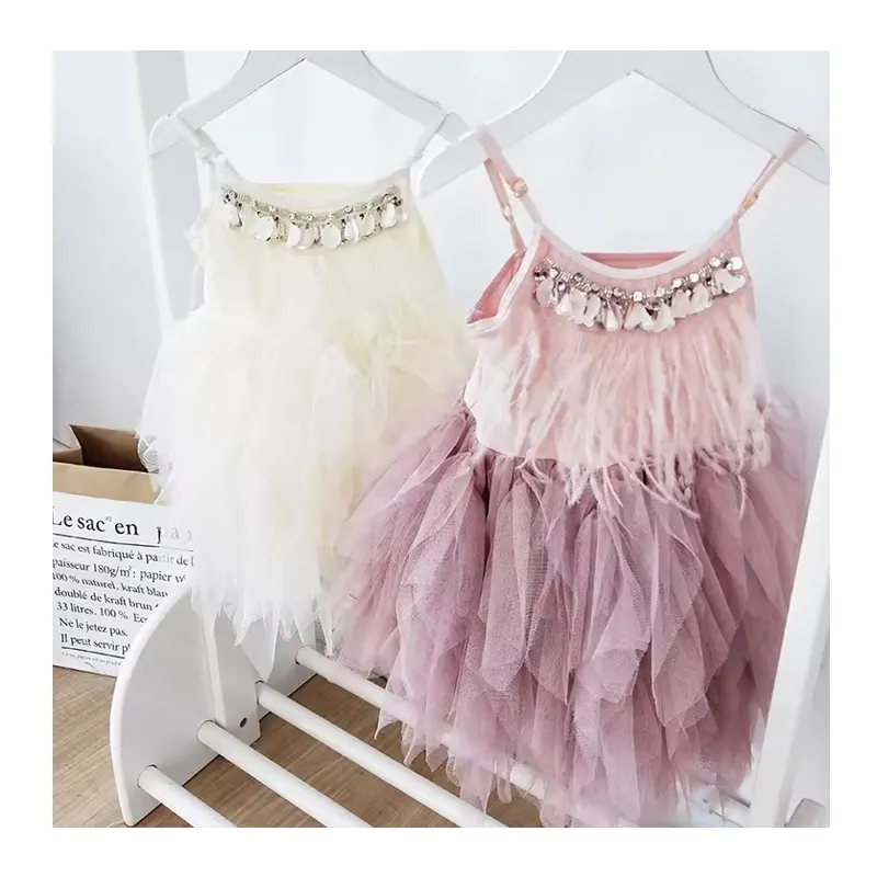 YOEHYAUL Custom 1-7 Years Toddler White Tassel Strap Elegant Dress for Girl Sweet Princess Kids Summer Baby Girl Dress 6 Months