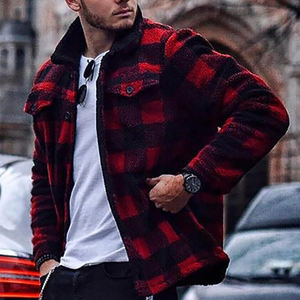 red black check coat
