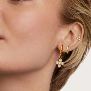 Lot de 3 paires de boucles d'oreilles étoile en zircon en acier inoxydable, plaqué or, bijoux de fête, clous d'oreilles pendantes tendance pour femmes - Product Image 2