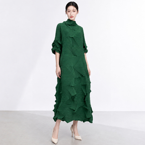 Women's French Retro Solid 100% Polyester Midi Woven <b>Plus</b> <b>Size</b> <b>Dress</b> Vintage Romantic Hem Flounce Summer Autumn Spring Party - Product Image 1