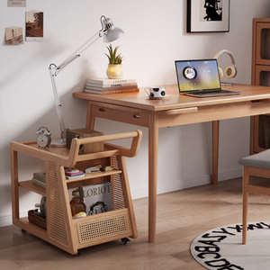 Table d'appoint pratique en bois massif avec étagère de rangement à <span class=keywords><strong>3</strong></span> niveaux, table d'appoint étroite, chariot <span class=keywords><strong>utilitaire</strong></span> roulant avec roulettes pour la maison, petits espaces - Product Image 4