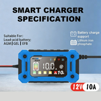 Chargeur de batterie marin étanche 12V 10A en gros, certifié OEM IP54 pour bateaux, camping-cars, véhicules routiers, AGM, GEL, CE, FCC, automatique, portable, 4 ports