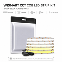 Kit de bande LED COB CCT WISMART 12V 24V, 640 LED/m, 10 mm, 5 m, IP30, blanc réglable 2700K-6500K avec connecteurs et clips pour éclairage intérieur