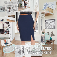 Jupes crayon écologiques pour femmes de bureau, taille naturelle, ceinture unie décorative, style OEM