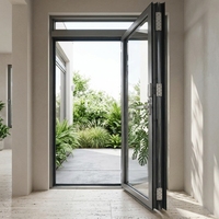 Porte d'entrée extérieure en aluminium et verre trempé HUACAI, porte battante entièrement vitrée, moderne