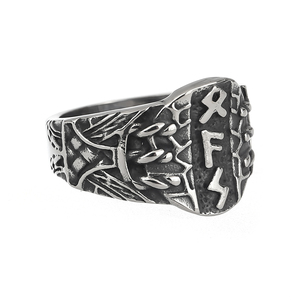 Anillo vikingo de acero inoxidable de recuerdo vikingo <span class=keywords><strong>para</strong></span> hombre, amuleto de runas nórdicas, joyería vikinga - Product Image 1