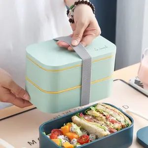 بالجملة الكورية ميكرووافابل الأرز-Ins الشمال اليابانية الكورية مزدوجة علبة غداء بلاستيكية طالب المدرسة الأطفال الكبار الميكروويف بينتو مربع