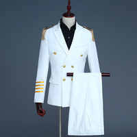 Vente en gros d'usine, costume de capitaine officier marin, blazer pour hommes, veste à franges et pompons, ensemble manteau + pantalon pour adultes, grande taille 4XL
