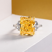Bague de fiançailles en or massif 14 carats avec trois diamants jaunes vifs de laboratoire, taille radiant, en forme de triangle, vente en gros