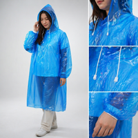Einweg-Regenmantel mit Elastischen Ärmeln Wasserdichter Regenponcho mit Kapuze für Erwachsene Plastik-Regenmantel mit Kapuze und Kordelzug Einweg-Poncho