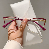 Nouvelles lunettes unisexe transfrontalières œil-de-chat à motif cœur, effet naturel, haut de gamme, anti-lumière bleue, monture métallique intégrale, prêtes pour le bureau
