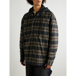 Men's High-Quality Oversized Layered <strong>Check</strong> Cotton Flannel Knit <strong>Hoodie</strong> <strong>with</strong> Button and Zipper Design Suitable for Casual Wear - Product Image 3