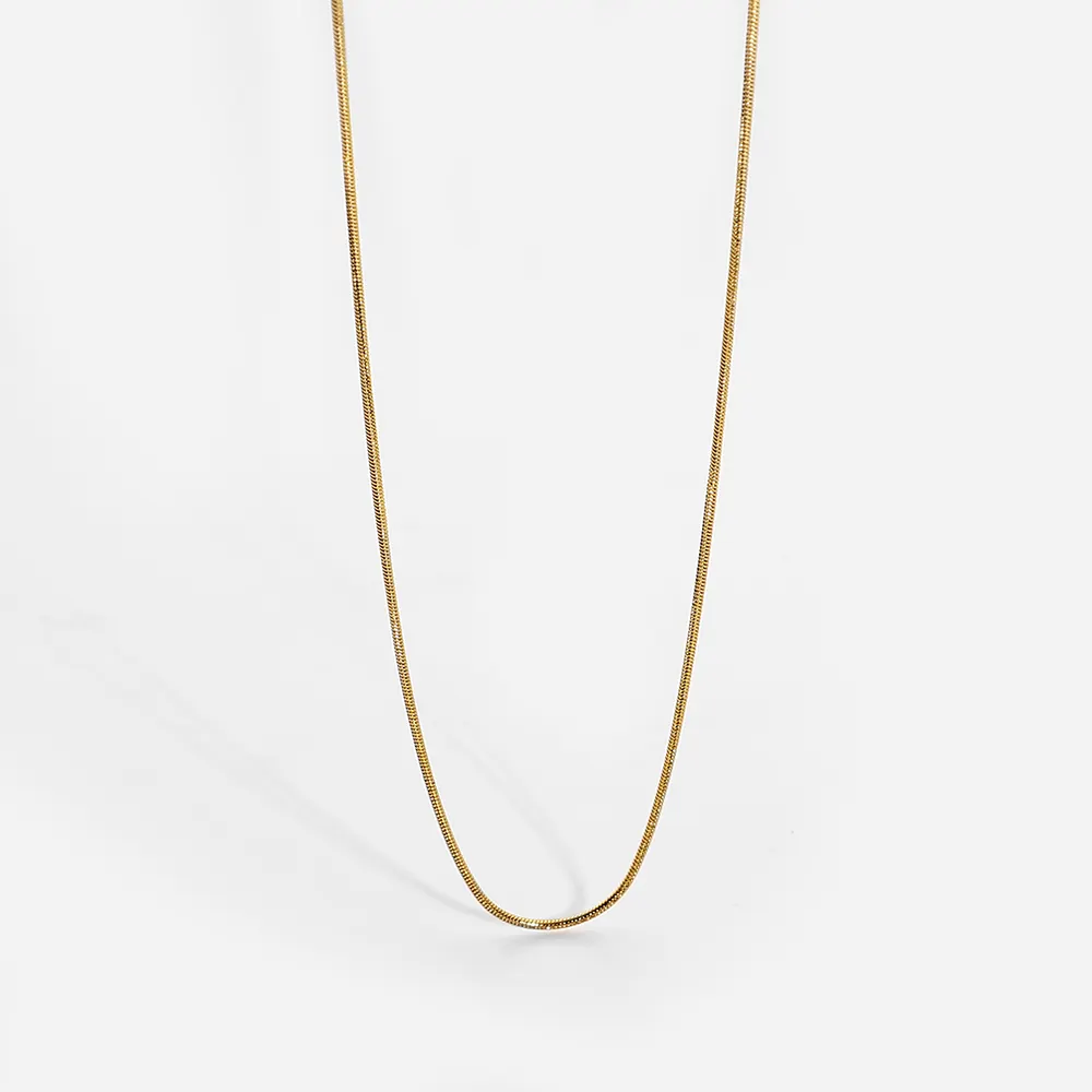 Daily Mini Round Snake Bone Chain 18K Gold Plated 1MM Stainless Steel Thin Herringbone Chain Necklace Jewelry