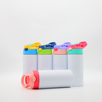 Bouteille d'eau pour enfants 12oz, 30 pièces/carton, en acier inoxydable, avec couvercles colorés et système de bouchon à clapet, expédition rapide depuis l'entrepôt américain.