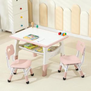 SINKIPA Ensemble <span class=keywords><strong>Table</strong></span> et 2 Chaises Modernes en Plastique pour Enfants, Hauteur Réglable, Plateau <span class=keywords><strong>Multi</strong></span>-<span class=keywords><strong>Activités</strong></span> à Graffiter, Rangement Intégré, Âges 3-8 ans - Product Image 1
