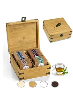 Bamboo tea storage box adjustable compartment for tea sorting and display wood tea box