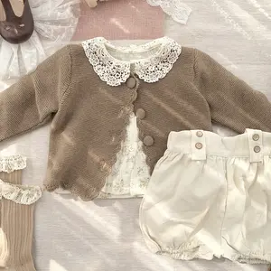 Winter Cross-Border Ins Baby Meisje Hand Haak 100% Katoenen Ronde Hals Vest Trui Baby Girl Verdikte Retro Trui Vest