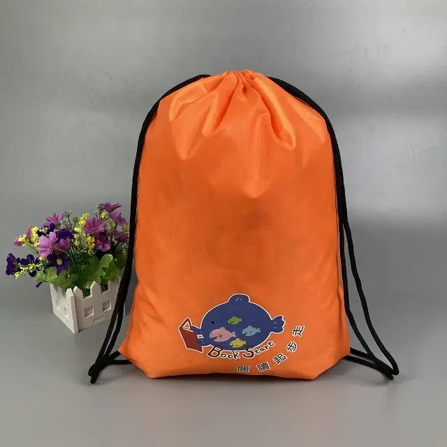 Nieuwe Recycle Microfiber Tasje Bagpack 420d Nylon Polyester Oranje Koord Rugzak Met Logo Afdrukken