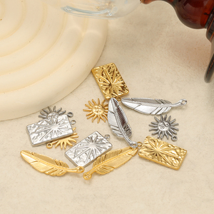 Liontin matahari persegi panjang, Aksesori pembuatan perhiasan, jimat Stainless Steel emas sederhana - Product Image 2