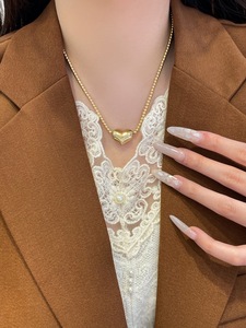Collier en or 18 carats AU750 avec perles en forme de cœur, 4 tailles, or jaune massif, style superposé, hypoallergénique, collier en or véritable pour femme, cadeau - Product Image 5