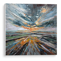 Superbe peinture à l'huile impasto coucher de soleil sur l'océan, peinte à la main, texture 3D, tableau mural sur toile pour art mural personnalisé
