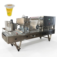 Machine de remplissage et de scellage automatique à 8 têtes, pneumatique linéaire, contrôlée par PLC, pour 200 ml de confiture, boissons, aliments, produits chimiques, avec film enroulable