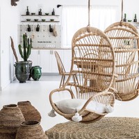 Fauteuil suspendu en rotin véritable de style nordique, chaise à bascule en rotin pour intérieur et extérieur, idéale pour balcon et gîte