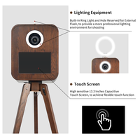 Livraison Entrepôt UE Cabine Photo Portable Chêne Rouge avec Imprimante Kiosque Photo Vintage en Bois pour Selfies DSLR
