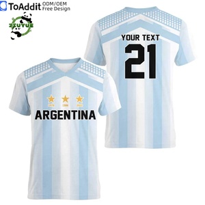 Camisetas de Fútbol de <span class=keywords><strong>Argentina</strong></span> con Diseño Exclusivo de Cuello en V, Tela de Malla, <span class=keywords><strong>Camiseta</strong></span> de Fútbol para Hombre, Rayas Azules y Blancas, Chándal, Copa América - Product Image 1