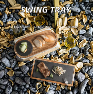 Plateau de service rectangulaire en bois d'acacia poli |   Support multifonctionnel gravé pour fruits et tasses à thé, design japonais écologique à bascule - Product Image 5