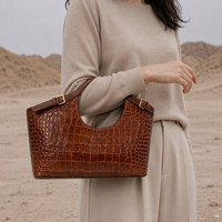 Sac fourre-tout élégant en cuir effet croco pour femme, style vintage minimaliste, avec poignée supérieure, sac à main à porter à l'épaule