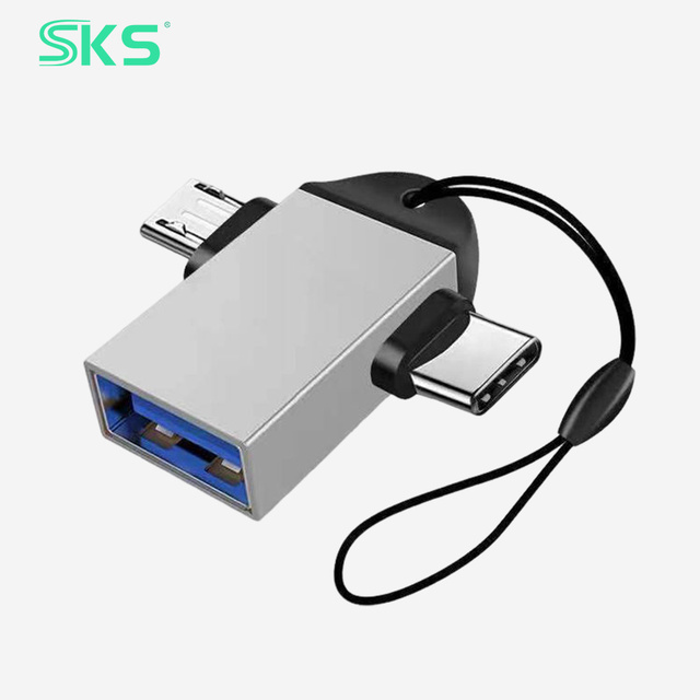 Dual Function OTG Adapter Type-C Micro USB to USB 3.0 Metal Casing Data Transfer for Mobile