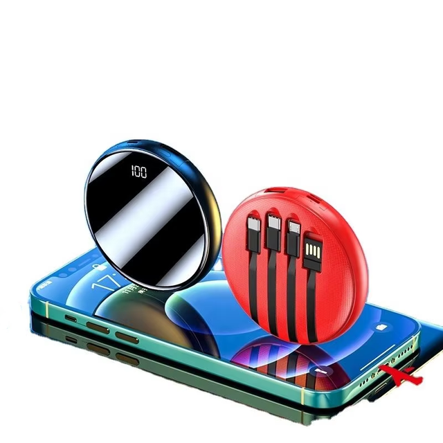 Wholesale New Products Large Capacity Round Power Bank Mini Emergency Portable 10000mAh Phone Charger With 4 Charging Cables