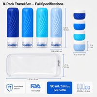 Ensemble de 8 contenants de voyage en silicone de 90 ml, anti-fuite, flacons de toilette, pochette de rangement portable pour les voyages d'affaires