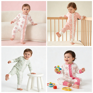 शरद ऋतु की पफ आस्तीन हल्के शिशु लड़की गुलाबी फूलों की नींद में रोपर बच्चे जिपर कपड़े - Product Image 3