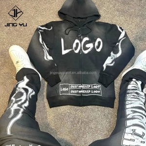 Sudaderas con Capucha y Cremallera para Hombre, Talla Grande, Estilo Urbano, Lavado Ácido, con Estampado Gráfico y Logotipo Personalizado - Product Image 3