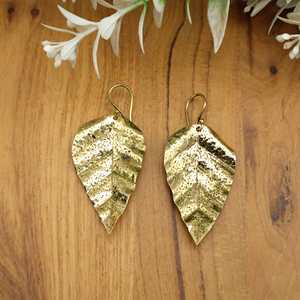 Gold <b>Leaf</b> Dangle Earrings Handmade Brass Boho <b>Jewelry</b>, Nature-Inspired Lightweight Gold Drop Earrings for Festival, Gift for Her - Product Image 4