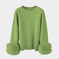 Pull en cachemire et laine Tyan, élégant pour l'hiver, avec de grands poignets en vraie fourrure de renard, doux et chaud, pour femmes