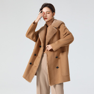 Chaqueta de abrigo de piel auténtica de invierno para mujer con Cuello de piel de visón Ins Hot Lady Over Size mezcla de lana abrigos de piel de visón Parka - Product Image 3