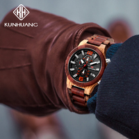 KUNHUANG 1019 jam tangan kayu alami tahan air untuk pria