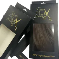 Caja de Embalaje Colgante de Papel con Logotipo Personalizado y Colorido para Extensiones de Cabello, con Ventanas de PVC y Recubrimiento UV