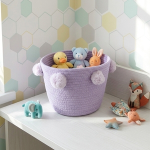 Panier de rangement durable et écologique pour enfants Nordic Home avec finition en corde de coton et entrée de boule de fourrure pour le stockage de divers jouets - Product Image 6